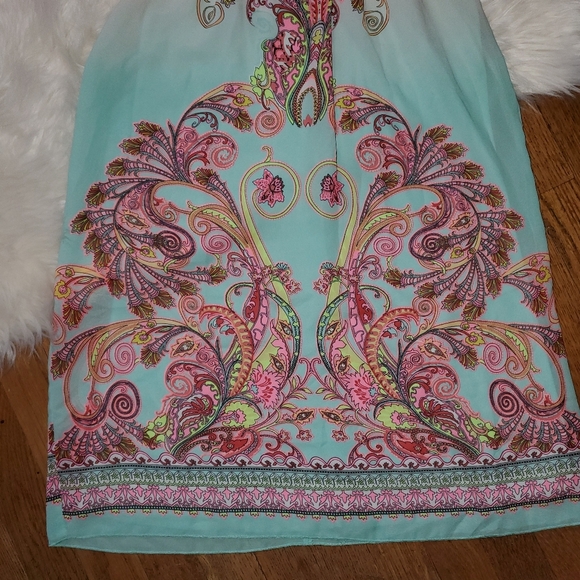 Midnight Doll Teal and Pink Paisley Halter Dress - Picture 3 of 9